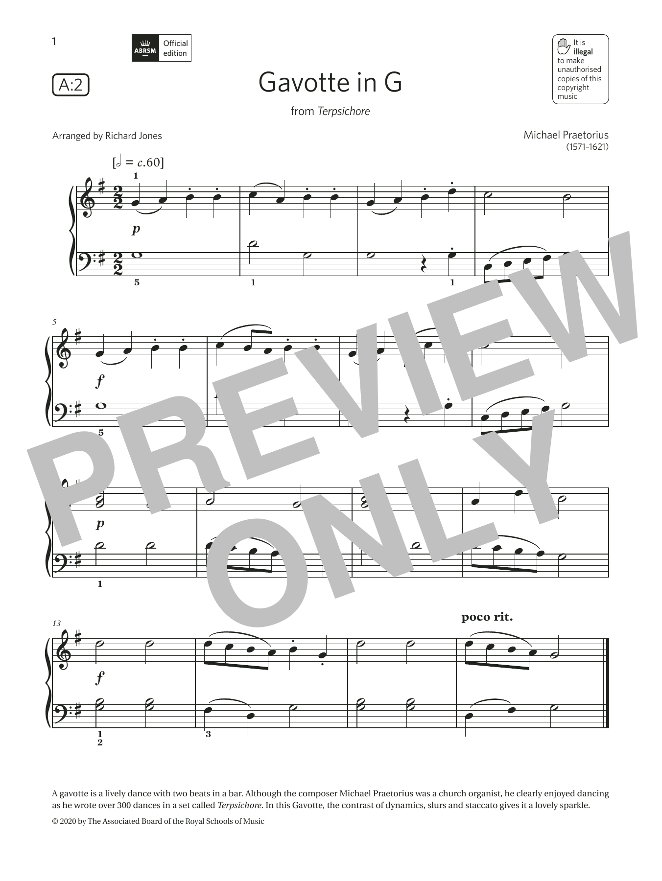 Michael Praetorius Gavotte in G (Grade Initial, list A2, from the ABRSM Piano Syllabus 2021 & 2022) Sheet Music