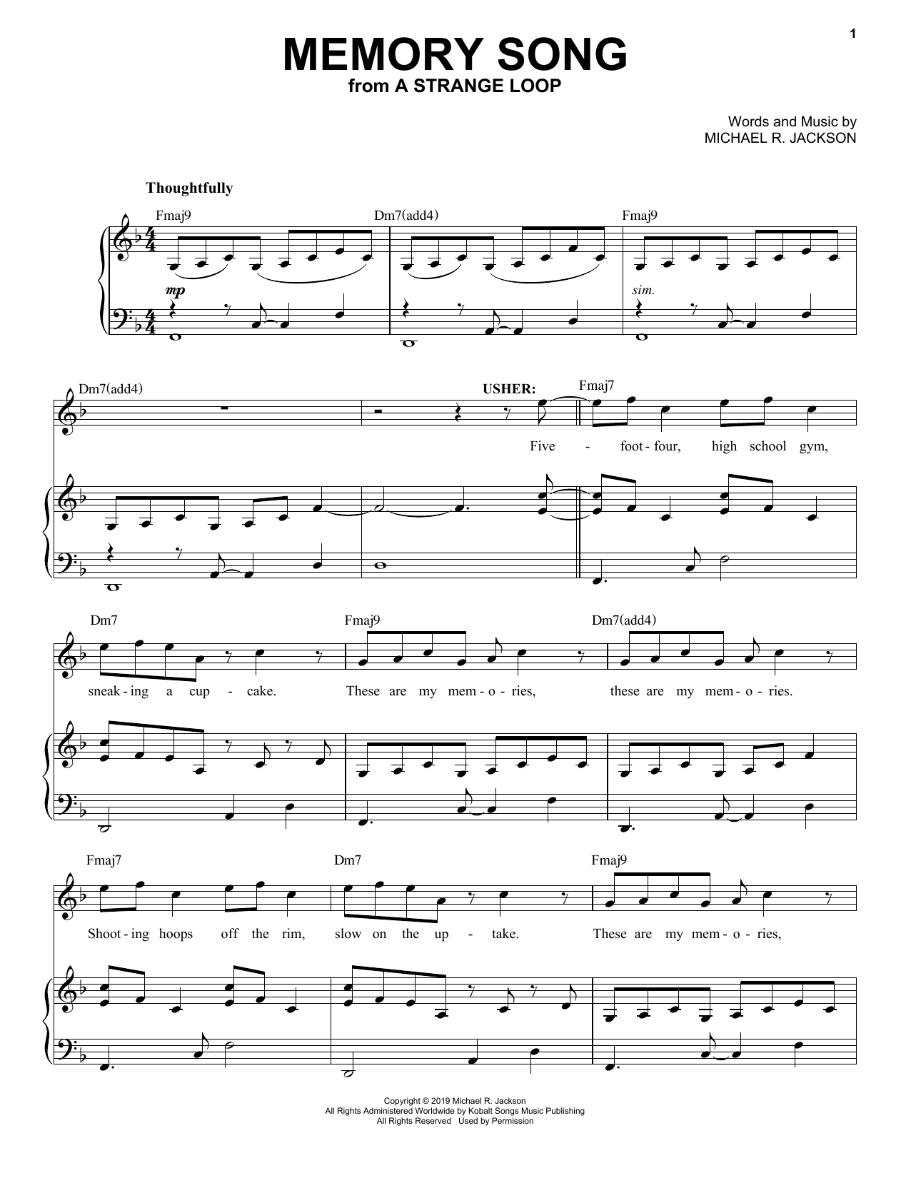 Michael R. Jackson Memory Song (from A Strange Loop) Sheet Music