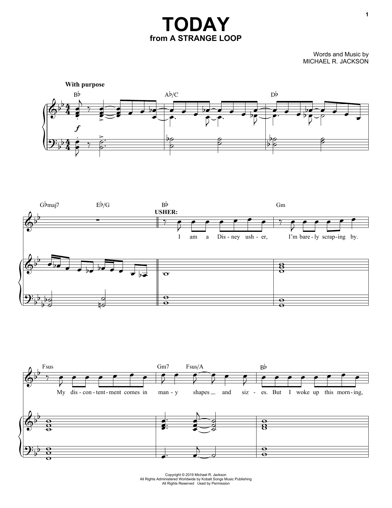 Michael R. Jackson Today (from A Strange Loop) Sheet Music