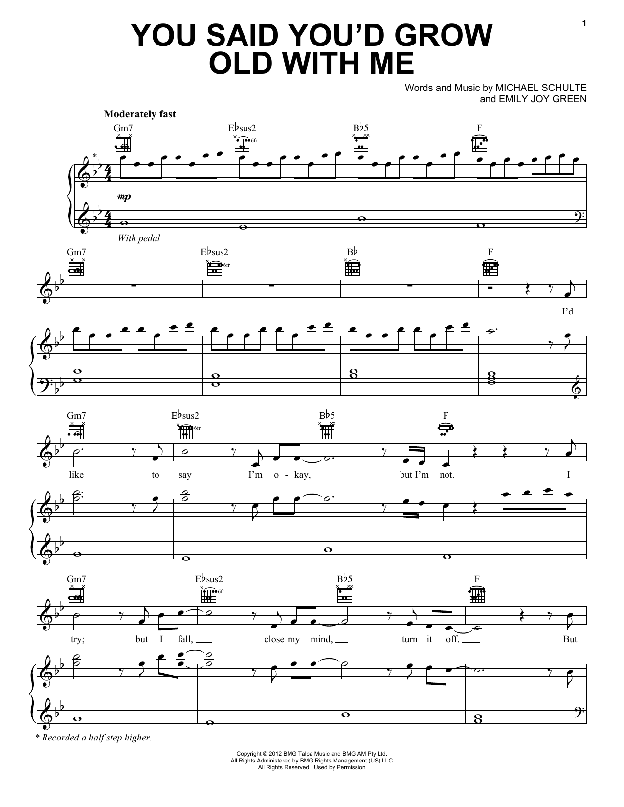 Michael Schulte You Said You'd Grow Old With Me Sheet Music