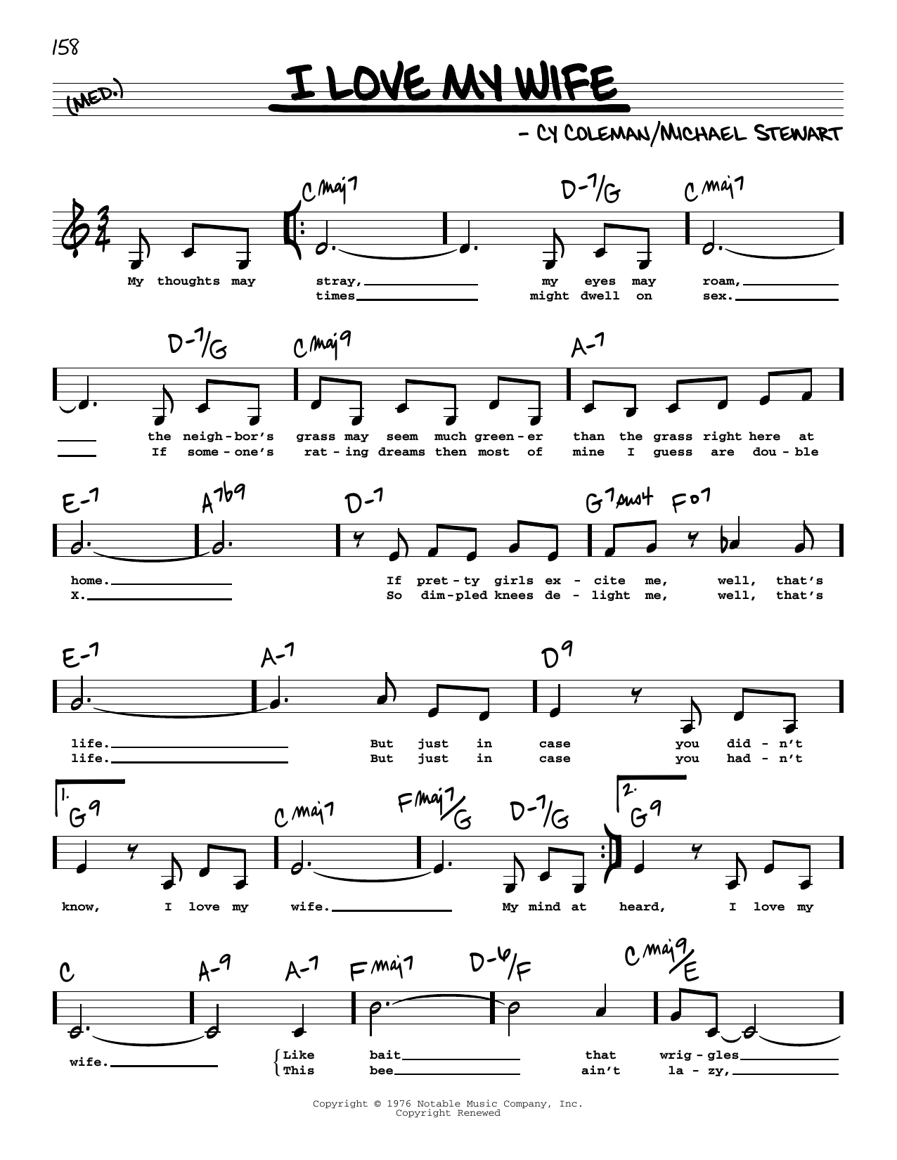 Michael Stewart I Love My Wife (Low Voice) Sheet Music