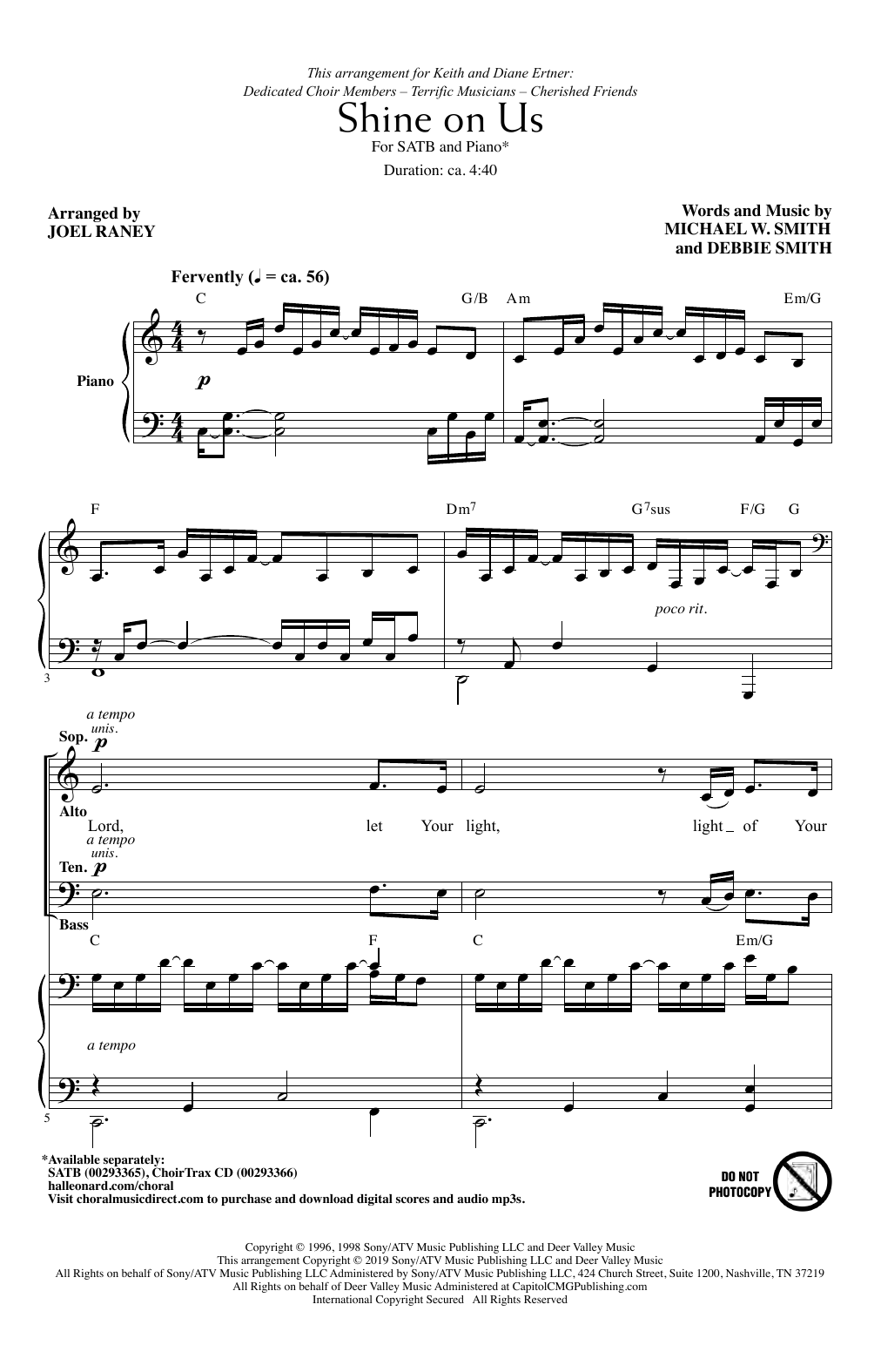 Michael W. Smith & Debbie Smith Shine On Us (arr. Joel Raney) Sheet Music