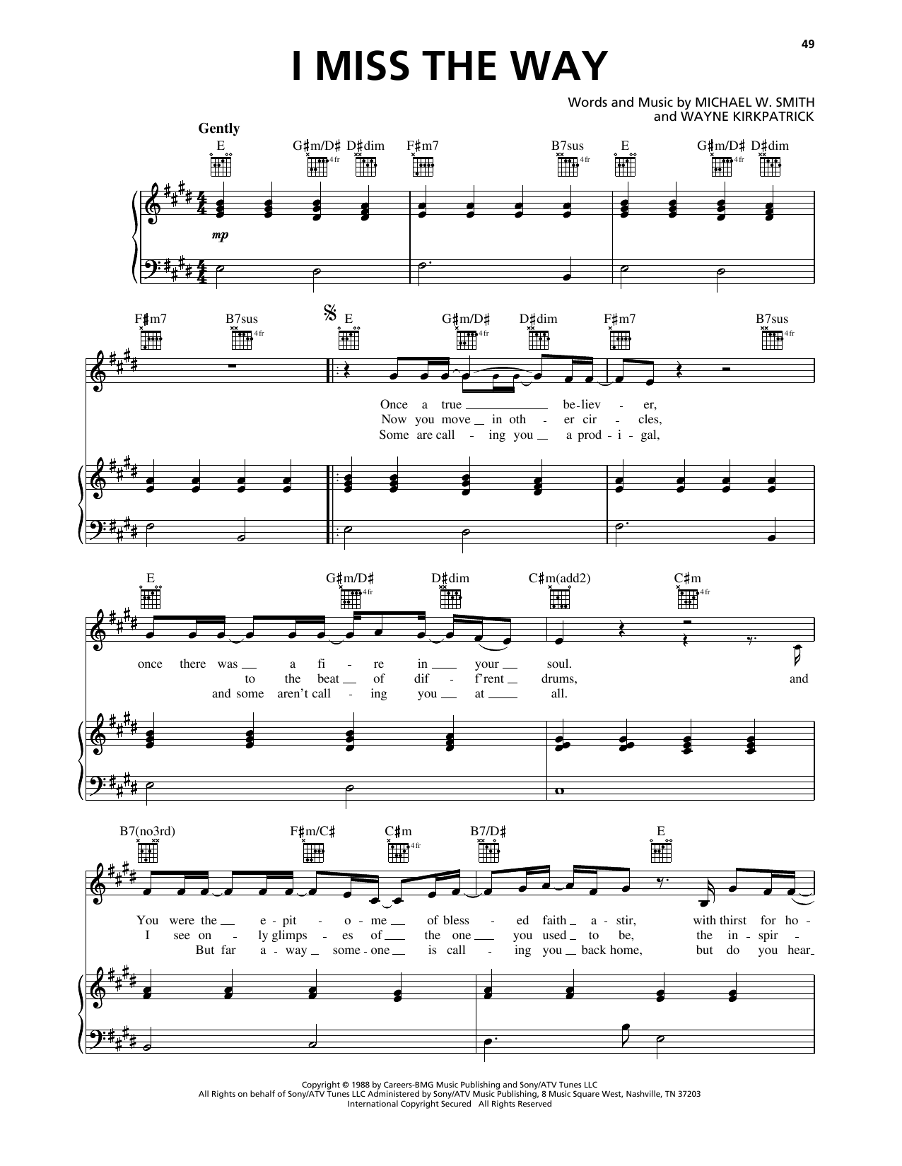 Michael W. Smith I Miss The Way Sheet Music