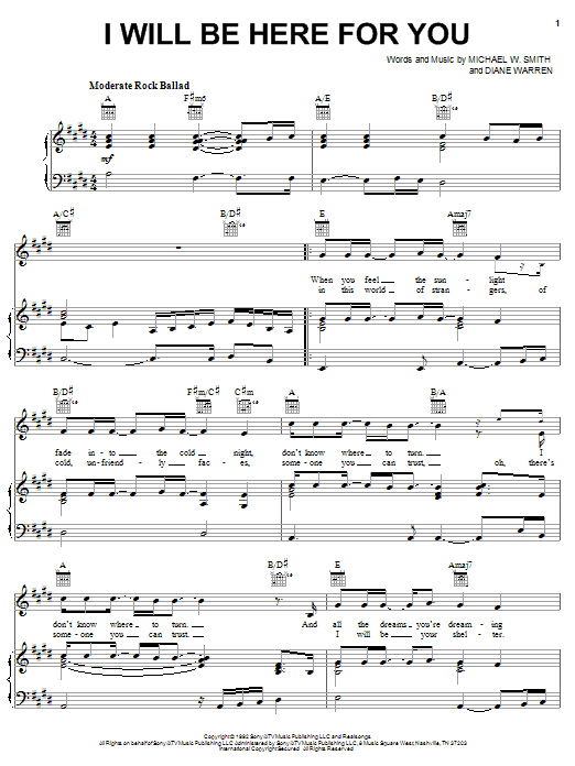Michael W. Smith I Will Be Here For You Sheet Music