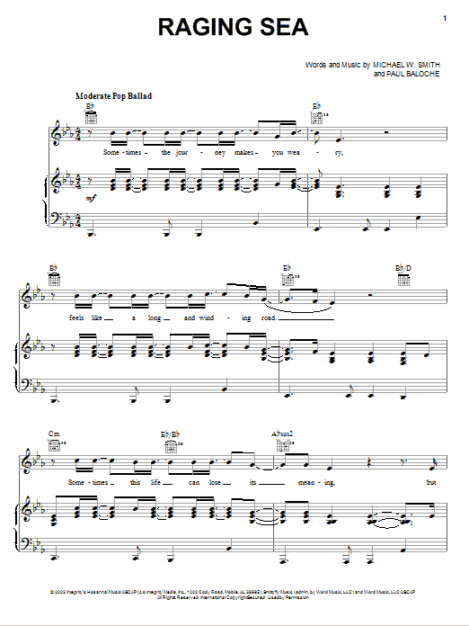 Michael W. Smith Raging Sea Sheet Music