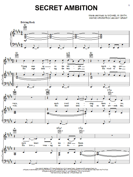 Michael W. Smith Secret Ambition Sheet Music
