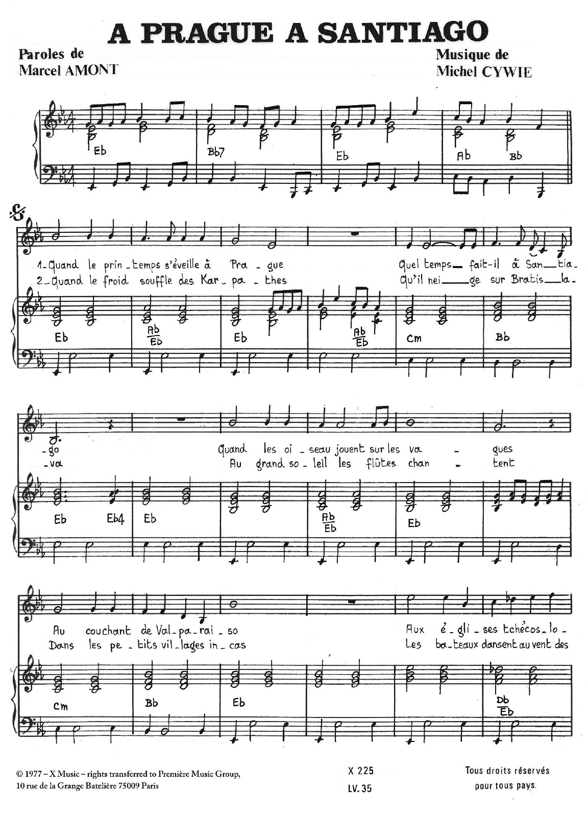 Michel Cywie A Prague A Santiago Sheet Music
