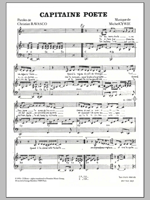 Michel Cywie Captaine Poete Sheet Music