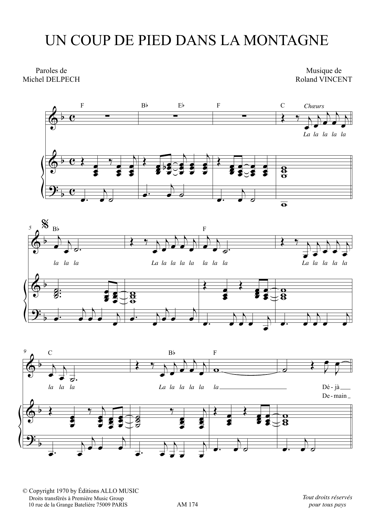 Michel Delpech Un Coup De Pied Dans La Montagne Sheet Music