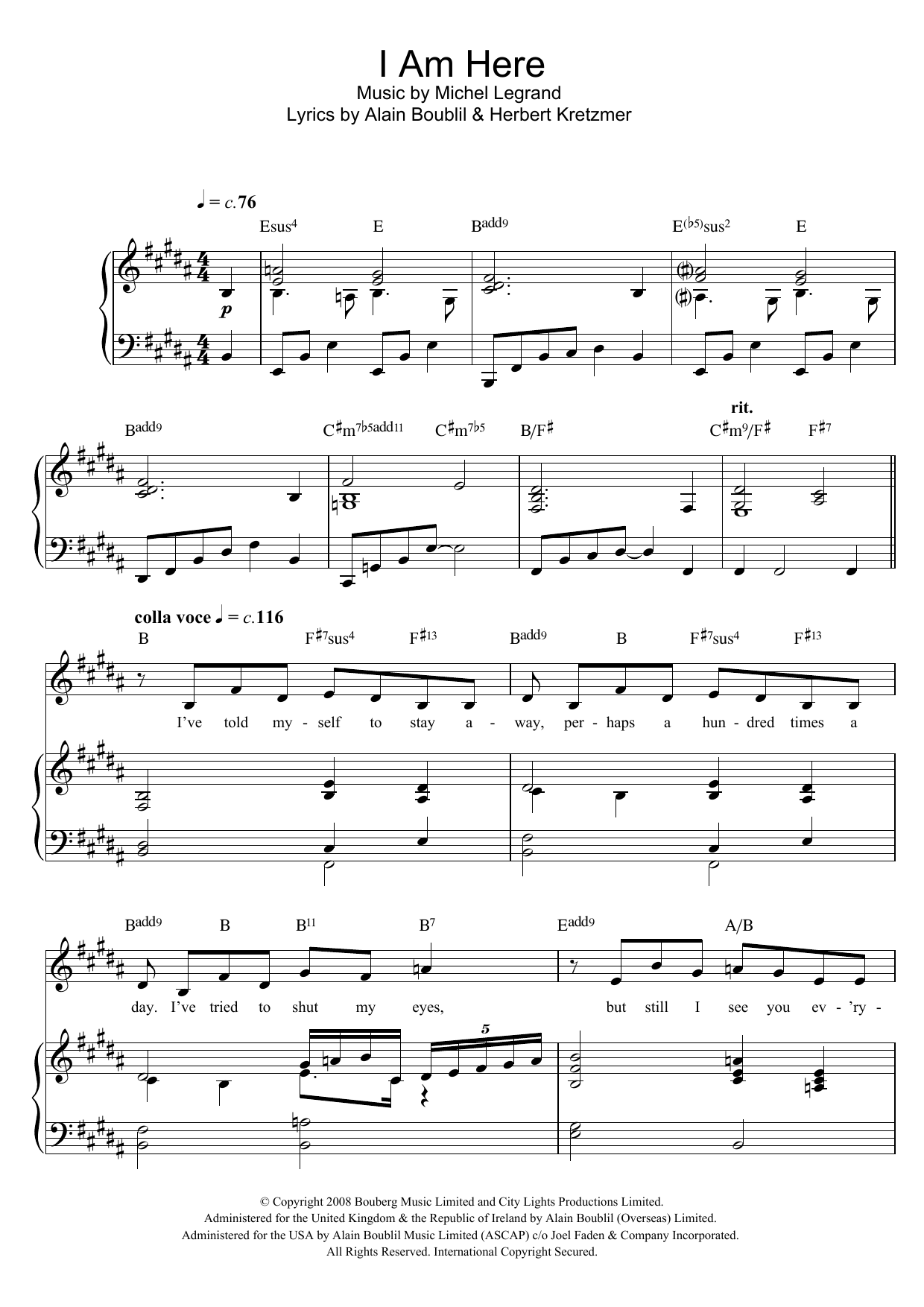 Michel LeGrand I Am Here (from 'Marguerite') Sheet Music