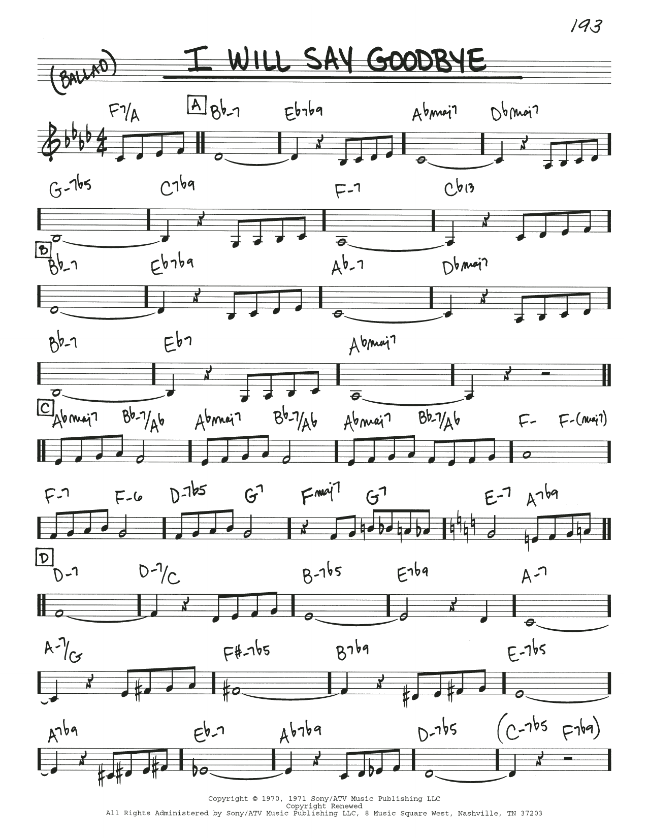 Michel LeGrand I Will Say Goodbye Sheet Music
