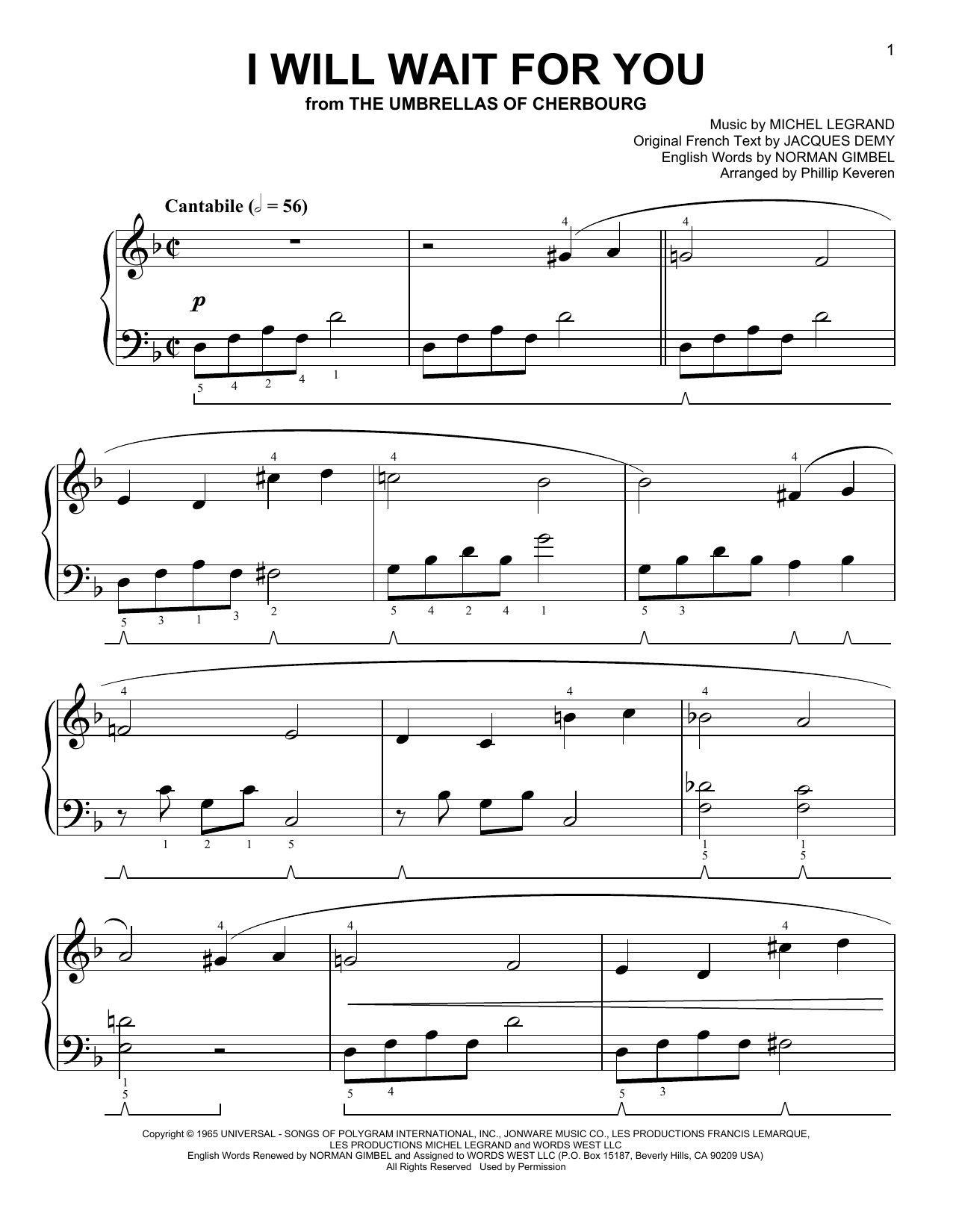 Michel Legrand I Will Wait For You [Classical version] (arr. Phillip Keveren) Sheet Music