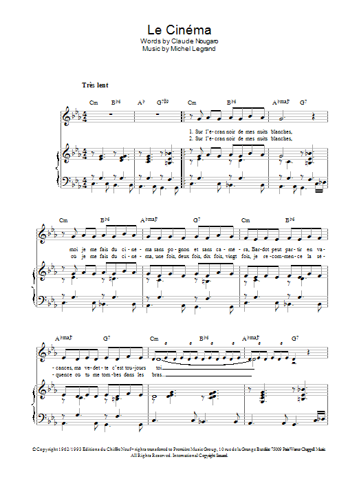 Michel LeGrand Le Cinema Sheet Music