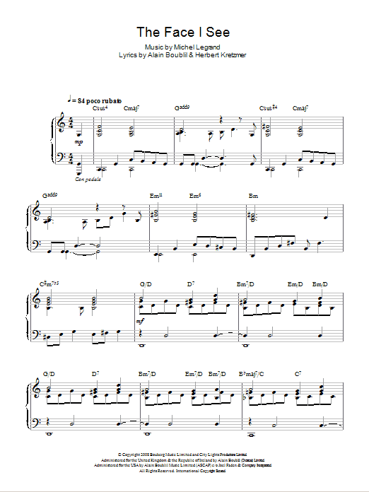 Michel LeGrand The Face I See Sheet Music