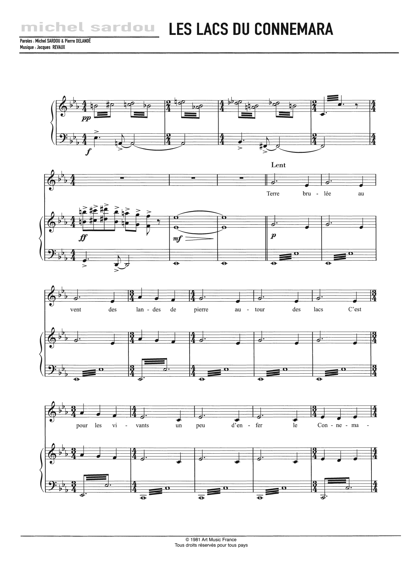 Michel Sardou Les Lacs Du Connemara Sheet Music