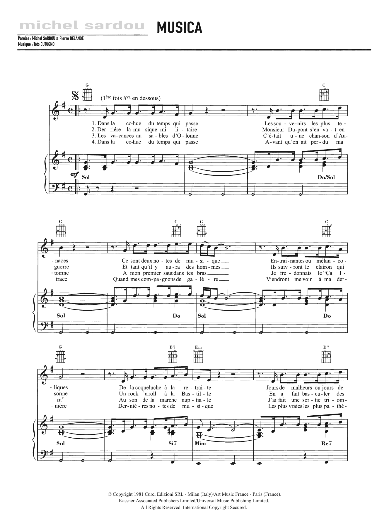 Michel Sardou Musica Sheet Music
