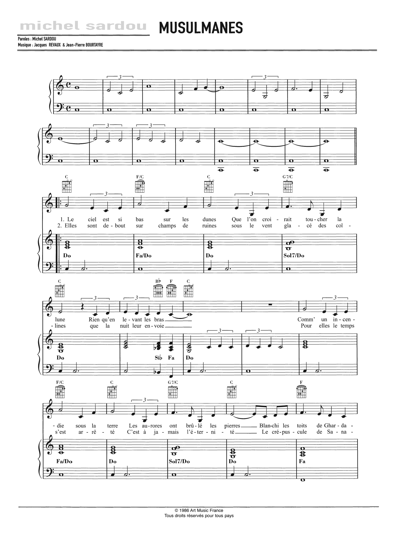 Michel Sardou Musulmanes Sheet Music