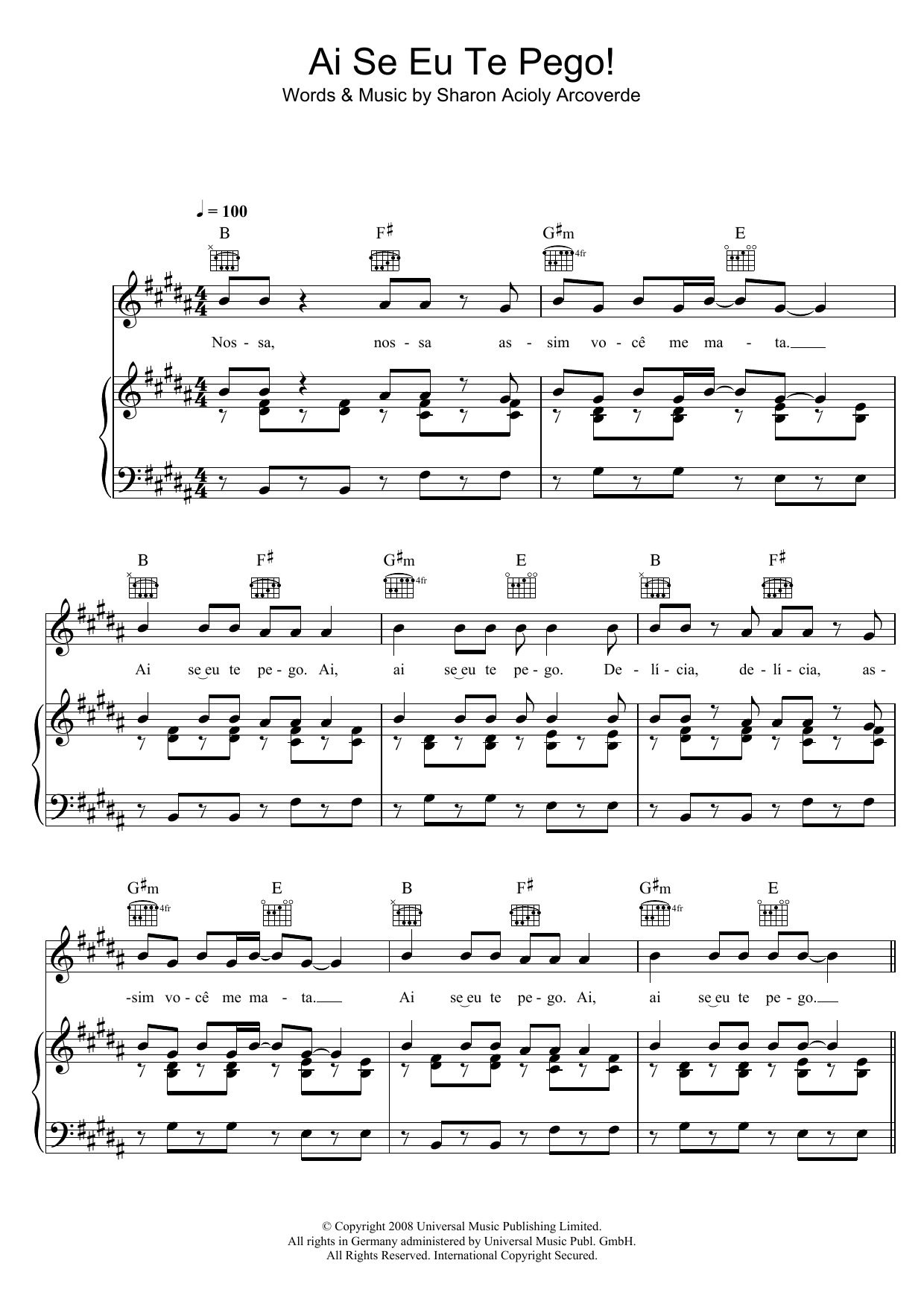 Michel Telo Ai Se Eu Te Pego Sheet Music