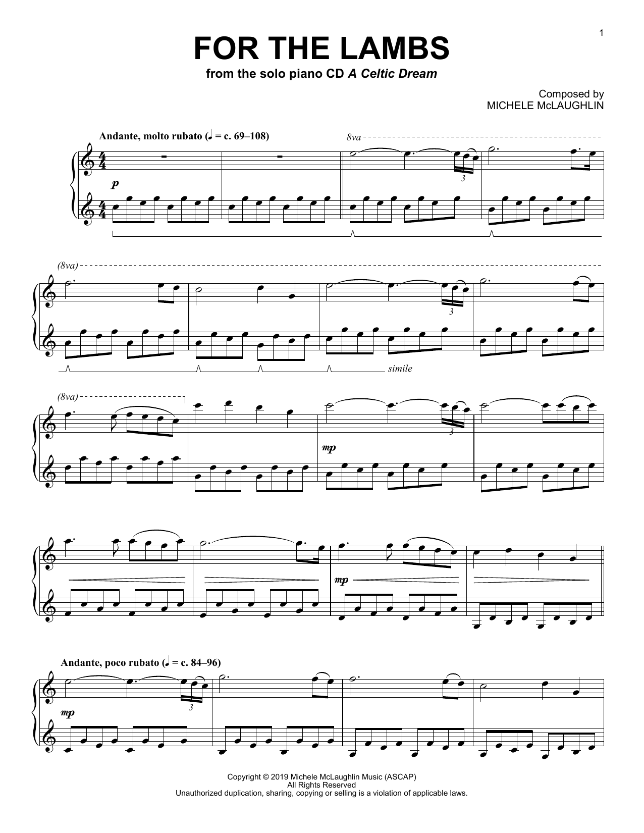 Michele McLaughlin For The Lambs Sheet Music