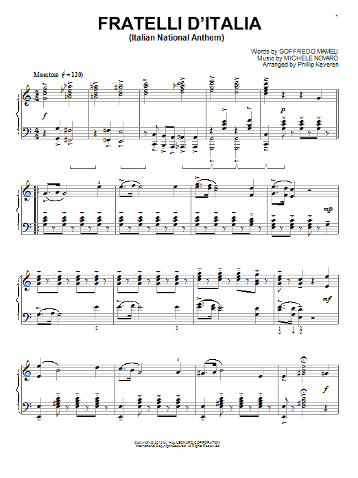 Michele Novaro Italian National Anthem (Fratelli d'Italia) (arr. Phillip Keveren) Sheet Music