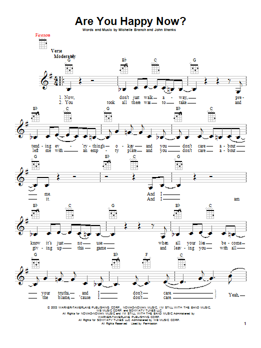 Michelle Branch Are You Happy Now? Sheet Music