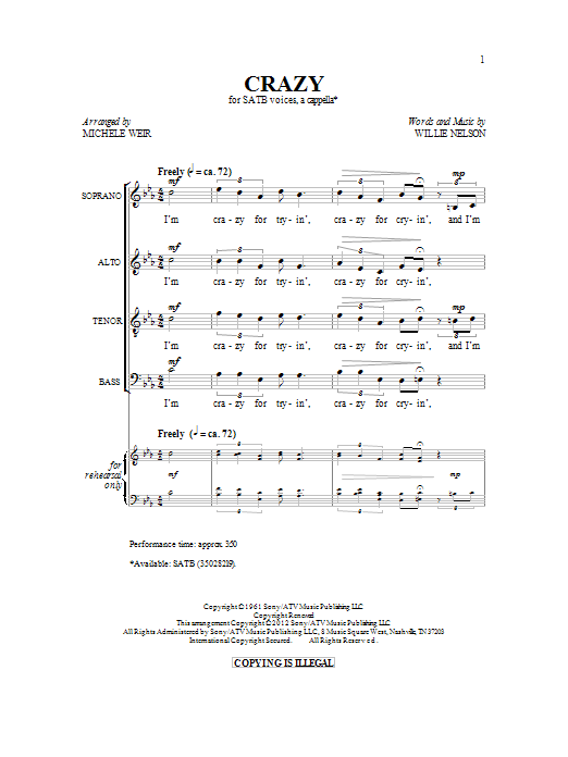 Michelle Weir Crazy Sheet Music