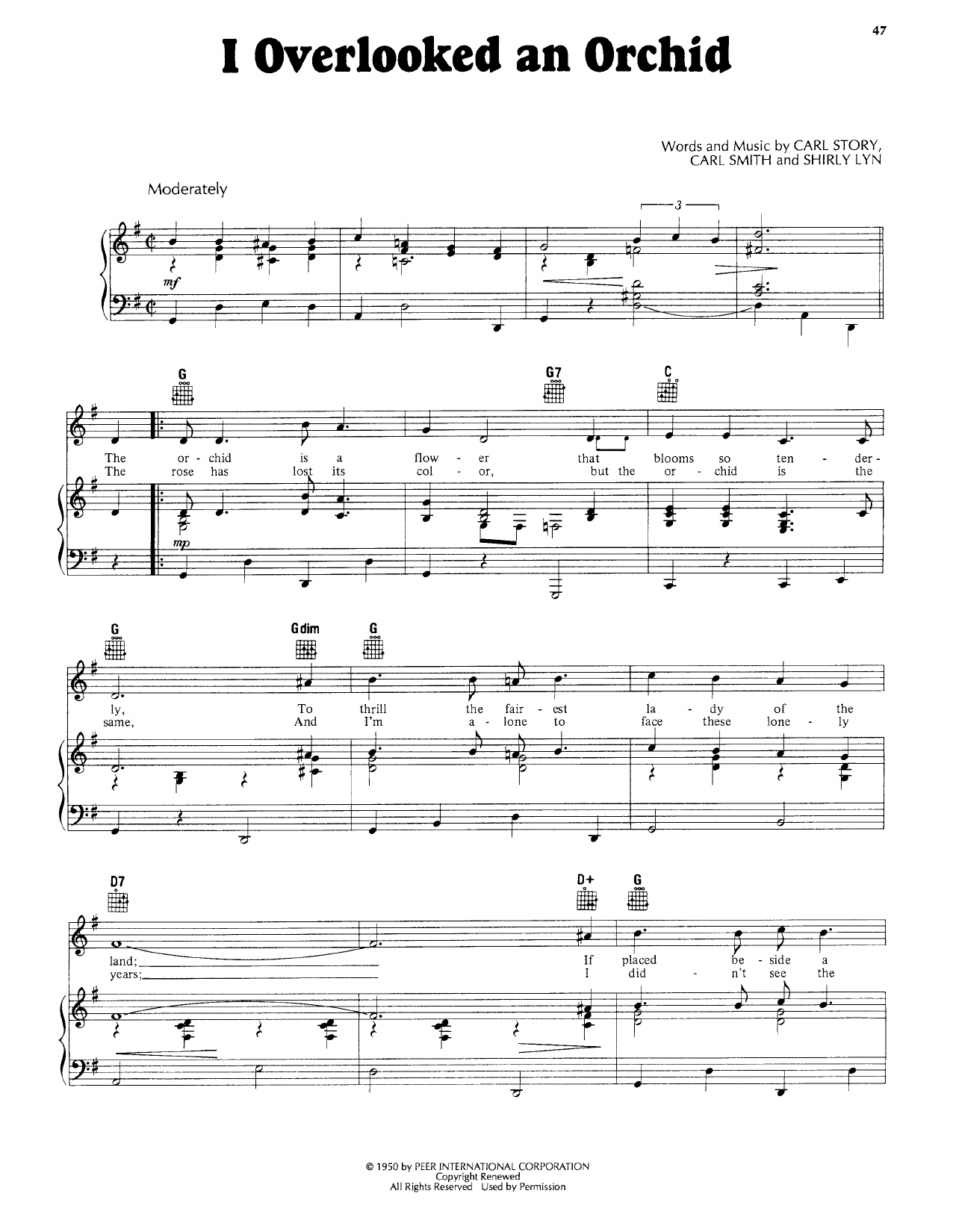 Mickey Gilley I Overlooked An Orchid Sheet Music