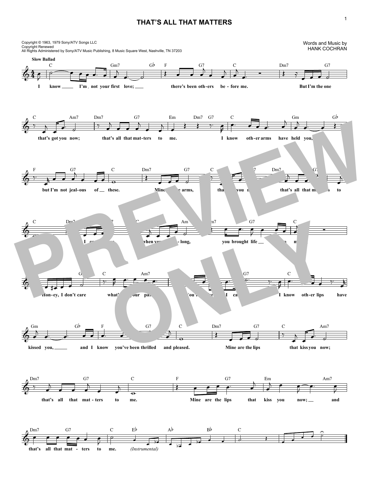 Mickey Gilley That's All That Matters Sheet Music
