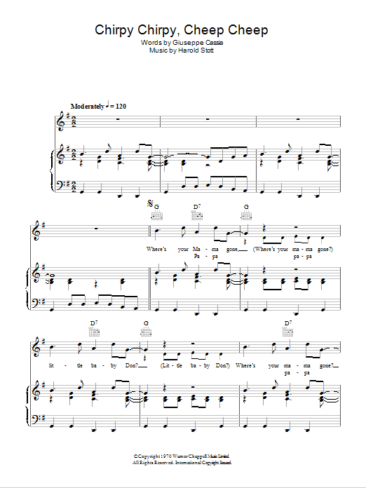 Middle Of The Road Chirpy Chirpy Cheep Cheep Sheet Music