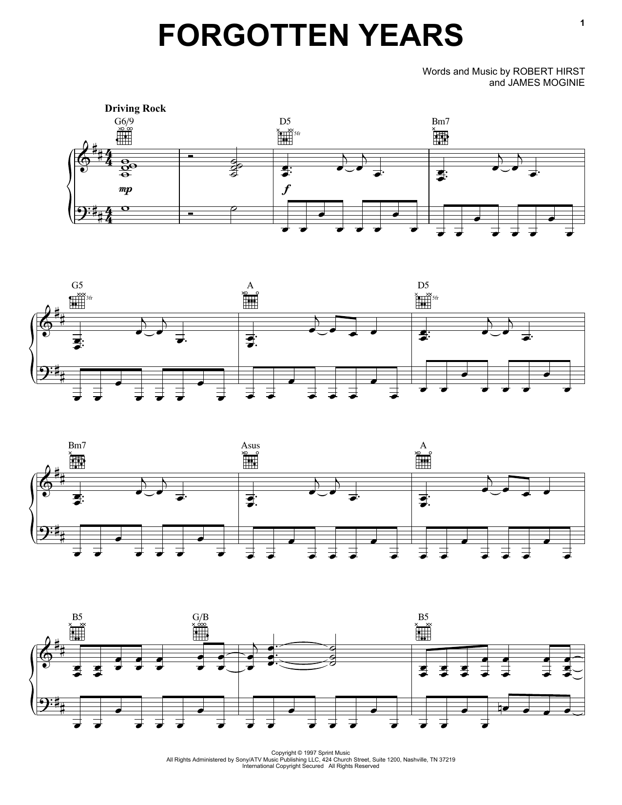 Midnight Oil Forgotten Years Sheet Music