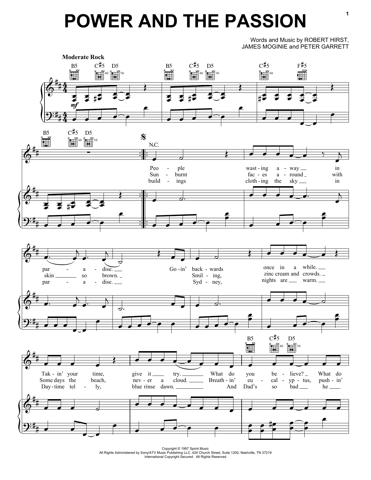Midnight Oil Power And The Passion Sheet Music