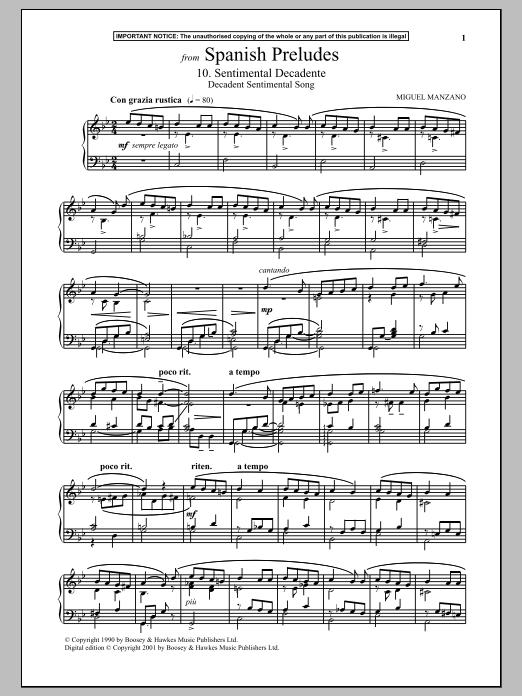 Miguel Manzano Spanish Preludes, 10. Sentimental Decadente (Decadent Sentimental Song) Sheet Music