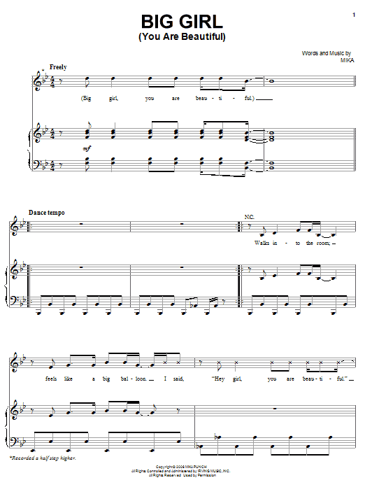 Mika Big Girl (You Are Beautiful) Sheet Music