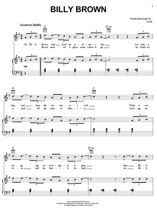 Mika Billy Brown Sheet Music