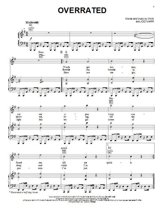 Mika Overrated Sheet Music