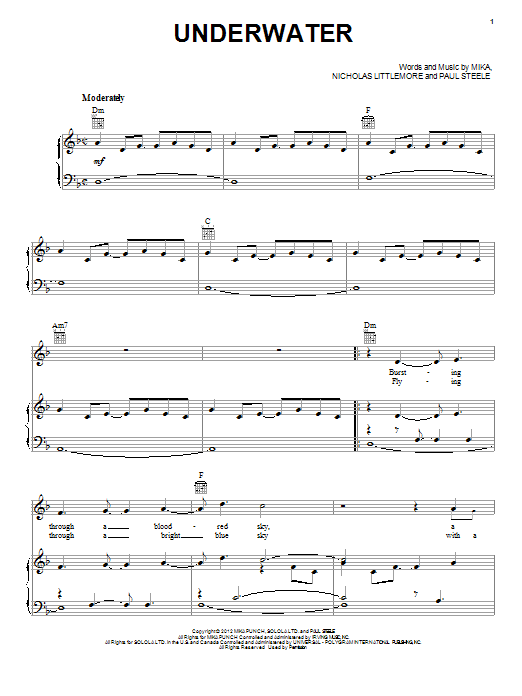 Mika Underwater Sheet Music