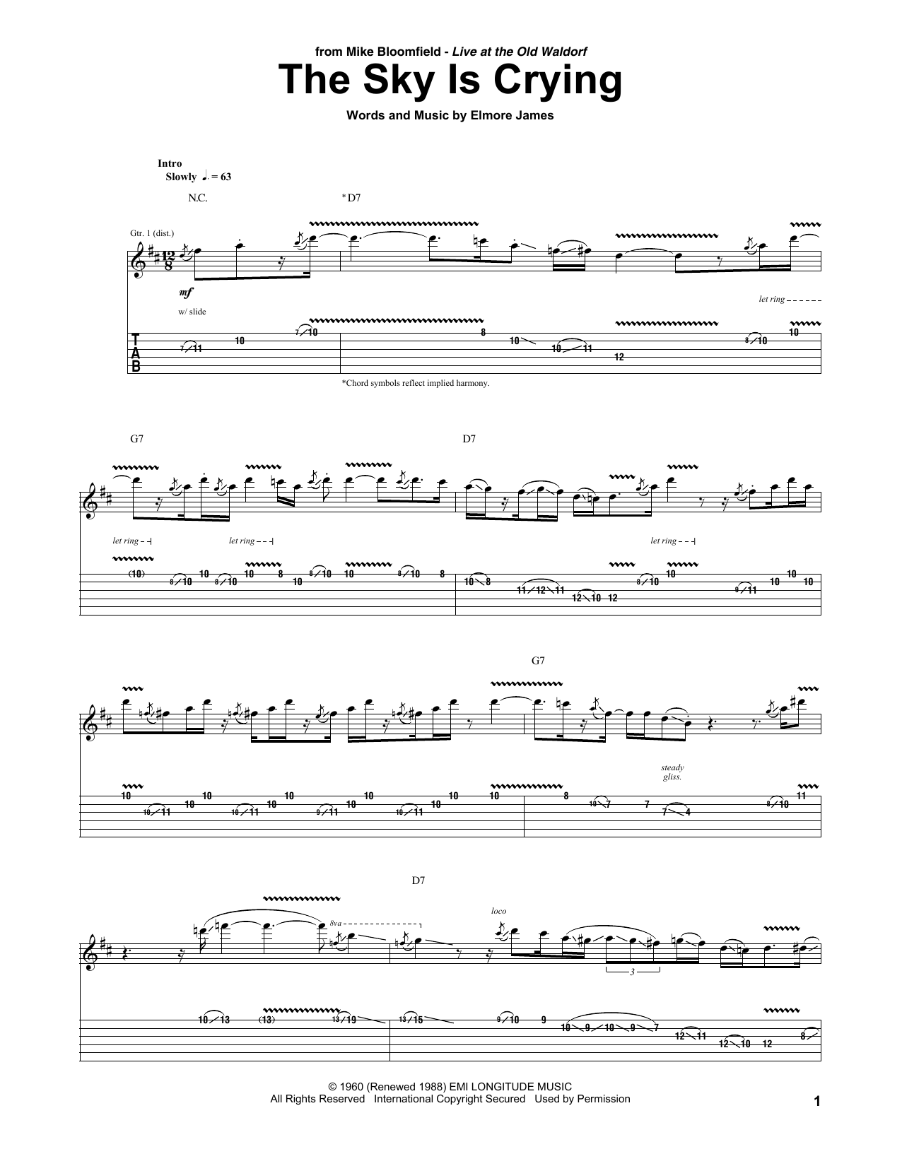 Mike Bloomfield The Sky Is Crying Sheet Music