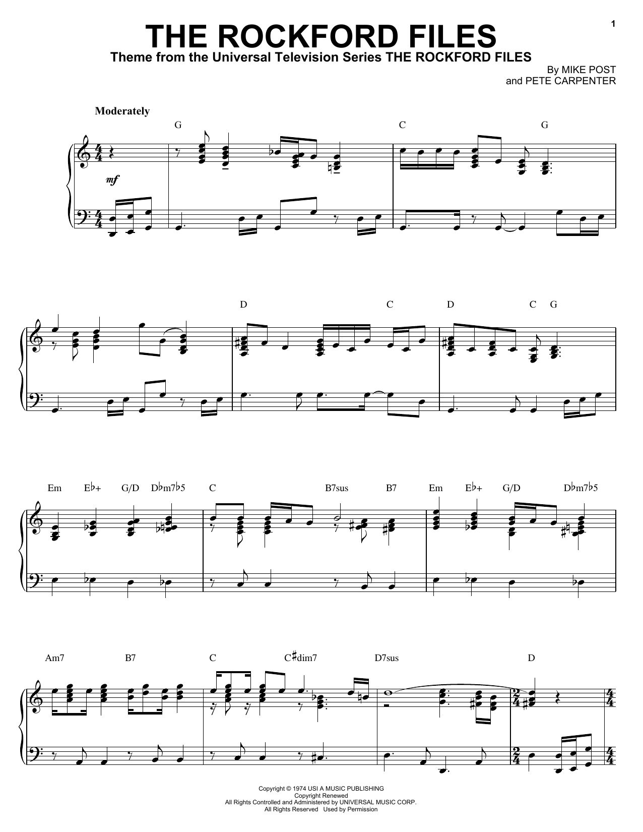 Mike Post The Rockford Files Sheet Music
