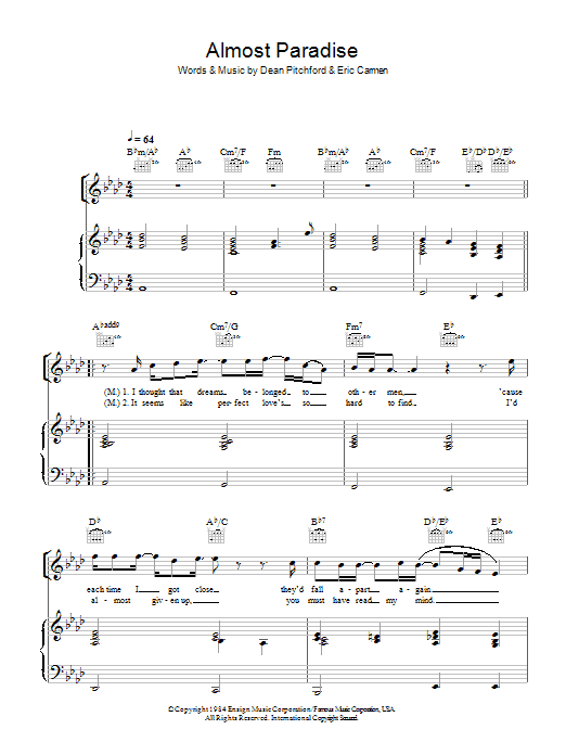 Mike Reno Almost Paradise Sheet Music