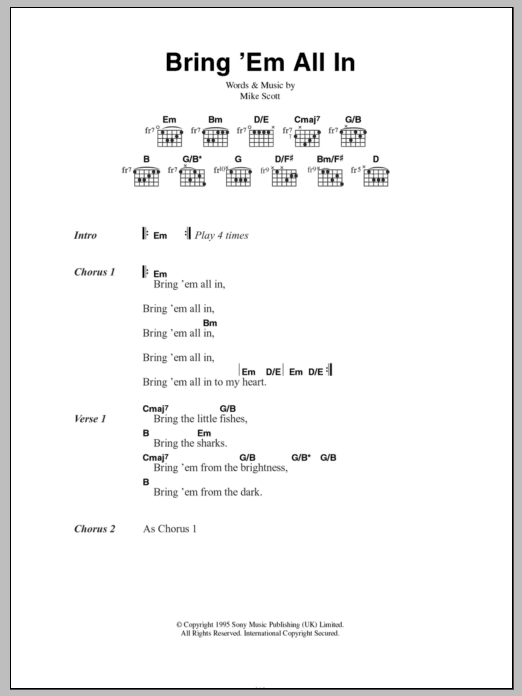 Mike Scott Bring 'Em All In Sheet Music