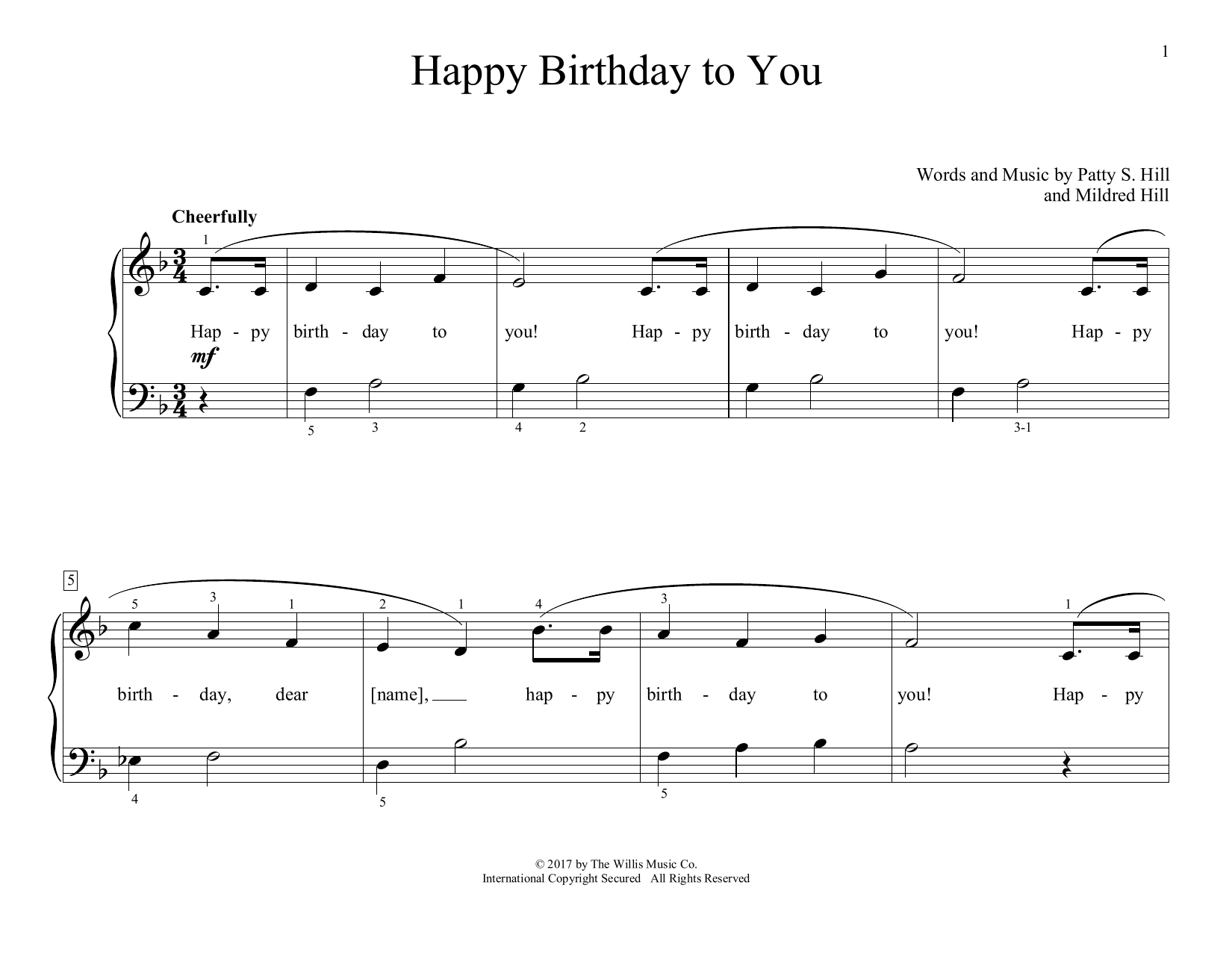 Mildred Hill & Patty Hill Happy Birthday To You (arr. Christopher Hussey) Sheet Music