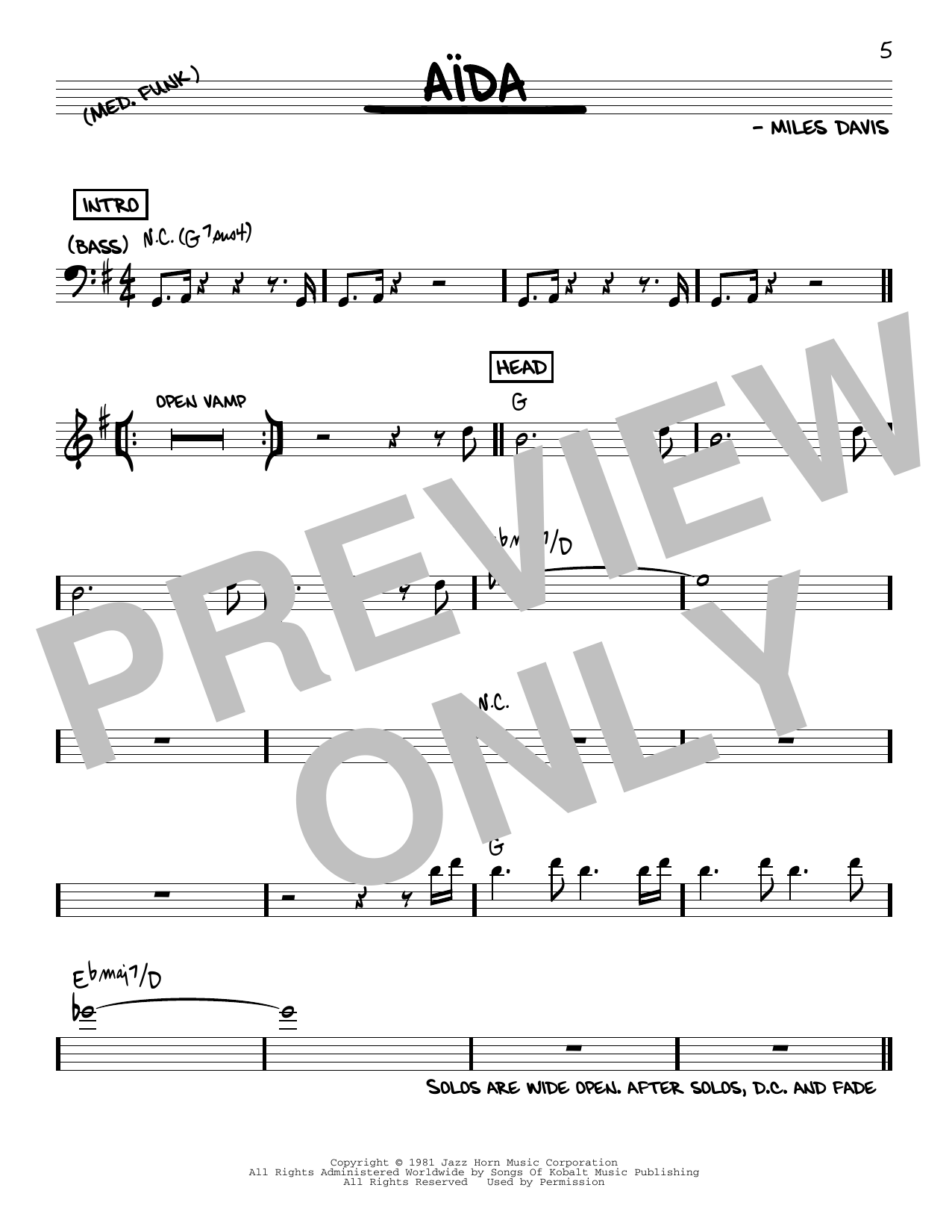 Miles Davis Aida Sheet Music