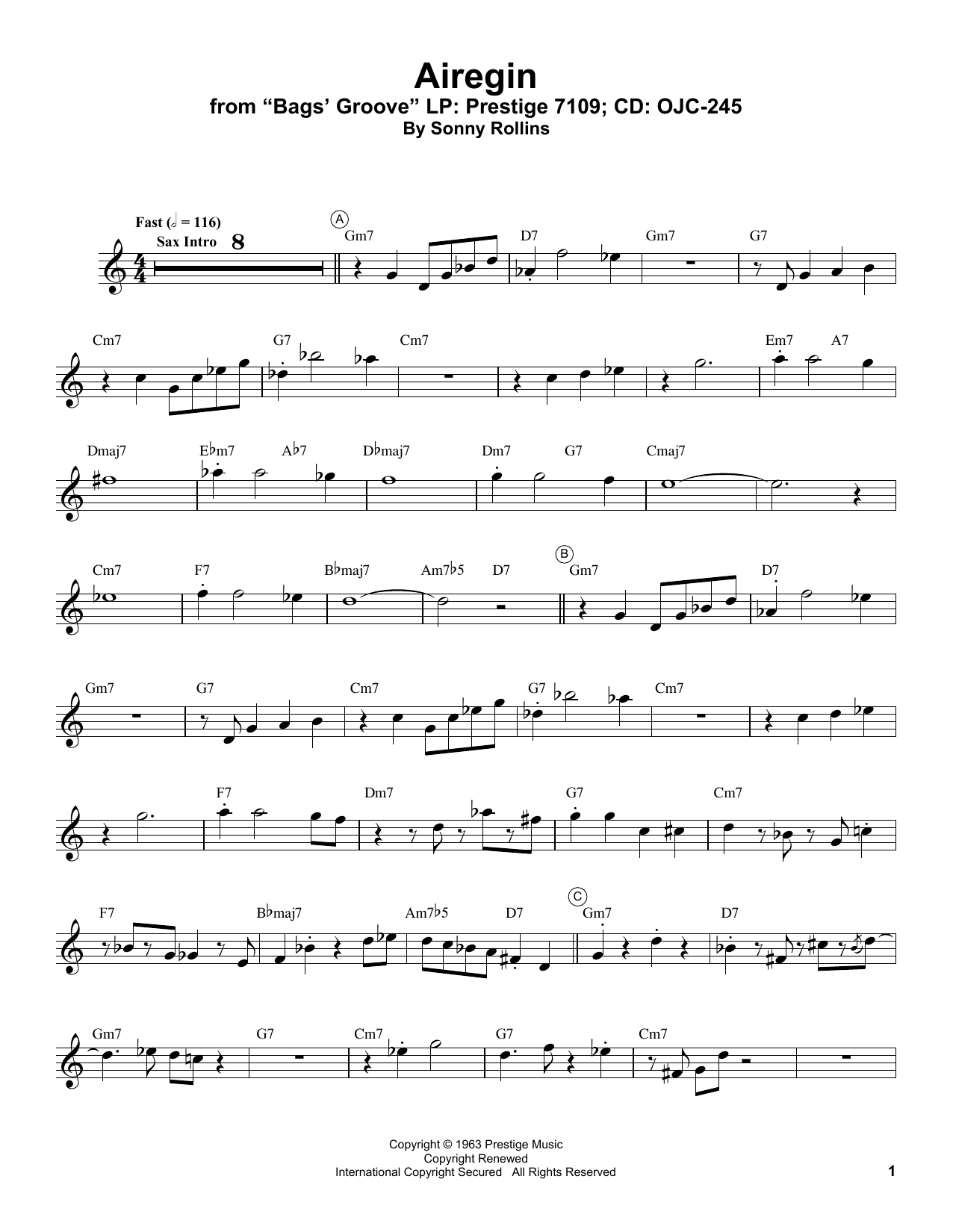 Miles Davis Airegin Sheet Music