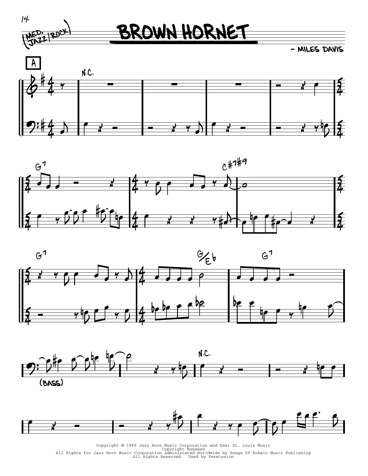 Miles Davis Brown Hornet Sheet Music