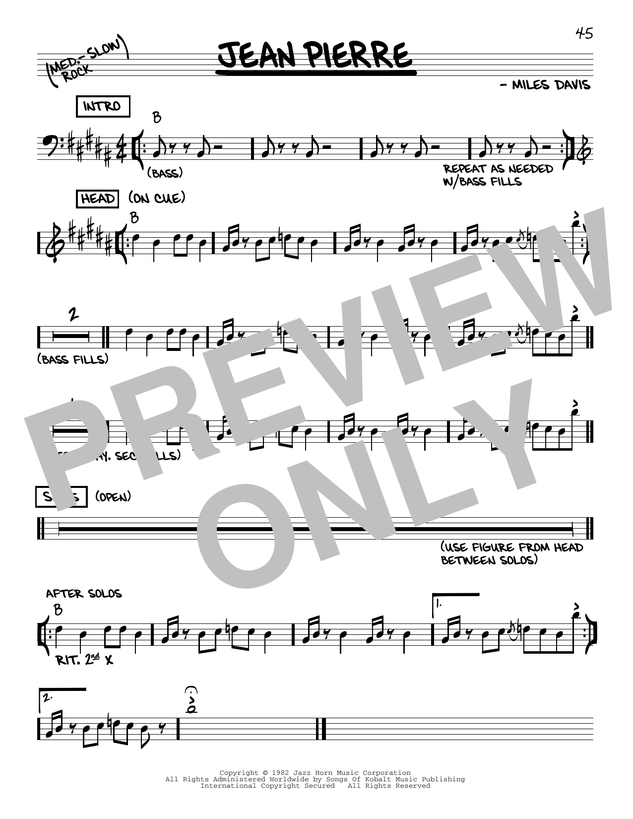 Miles Davis Jean Pierre Sheet Music