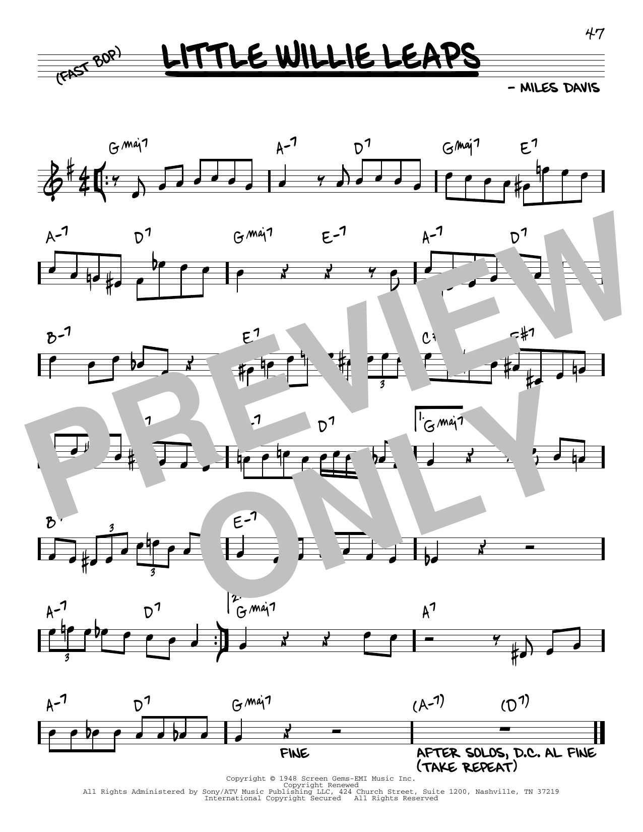 Miles Davis Little Willie Leaps Sheet Music