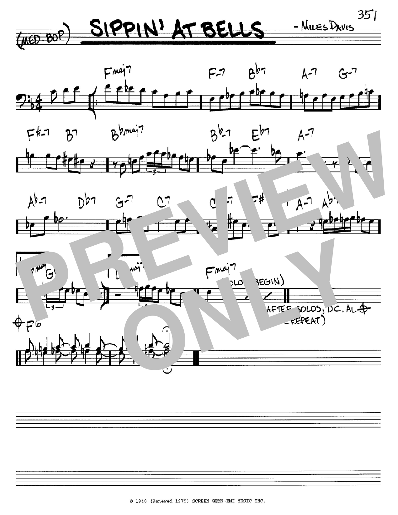 Miles Davis Sippin' At Bells Sheet Music