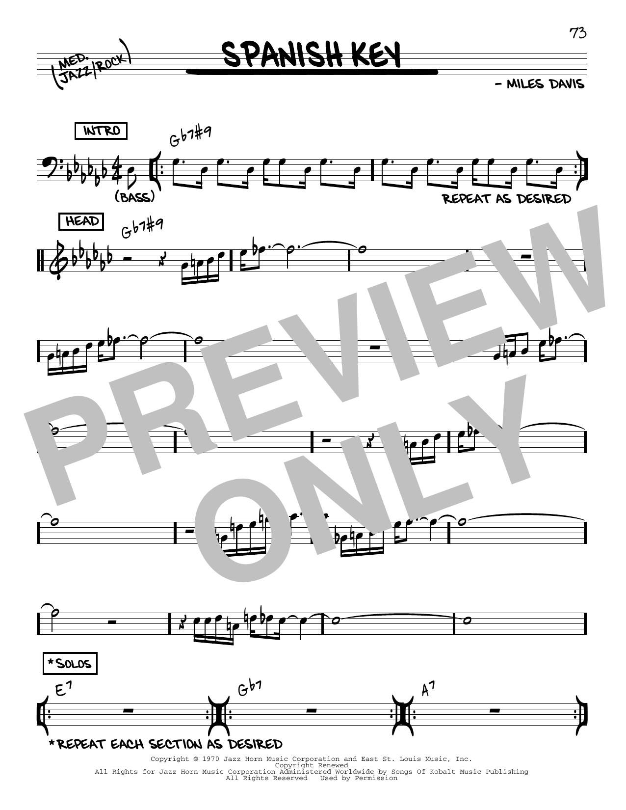 Miles Davis Spanish Key Sheet Music