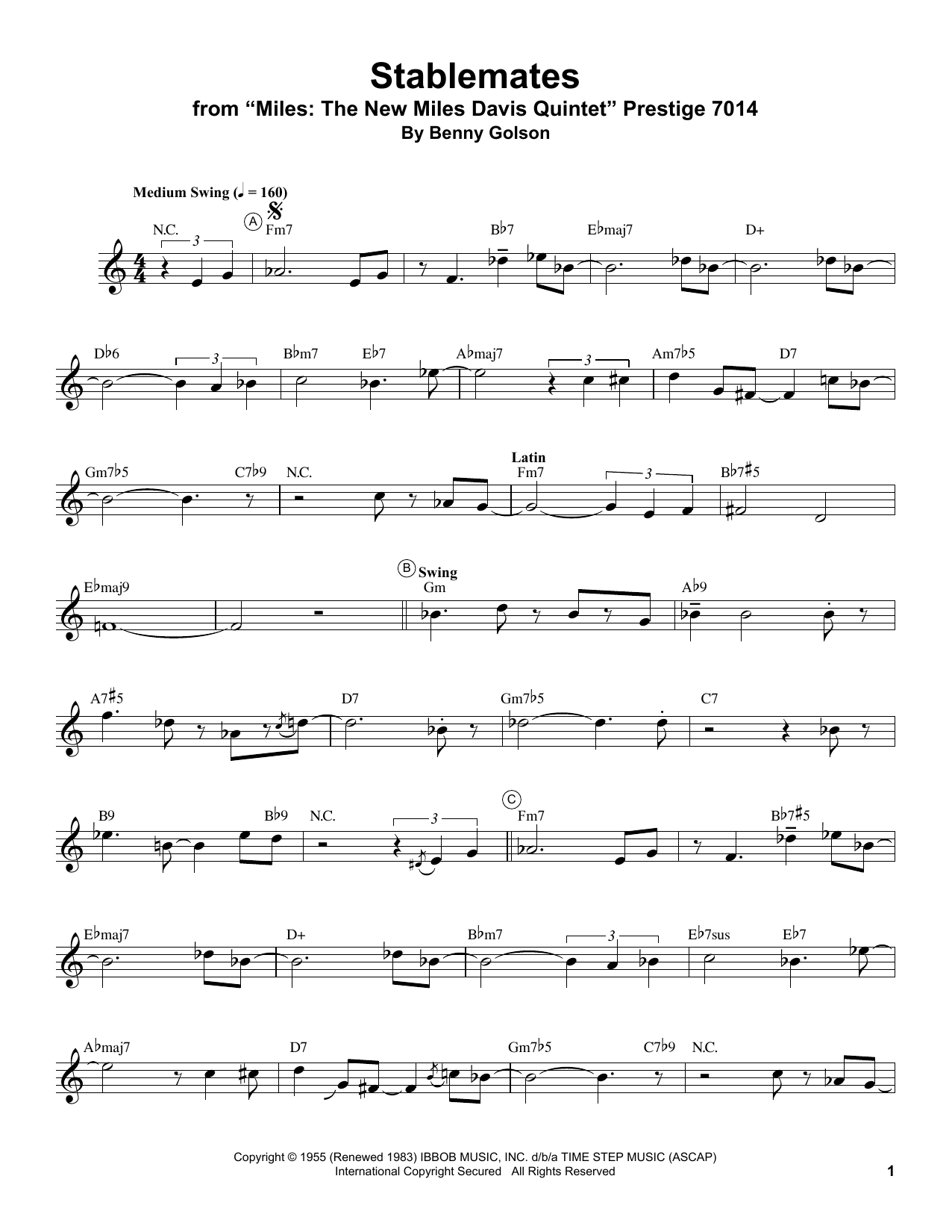 Miles Davis Stablemates Sheet Music
