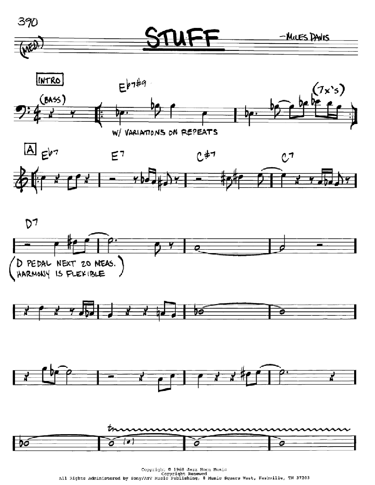Miles Davis Stuff Sheet Music
